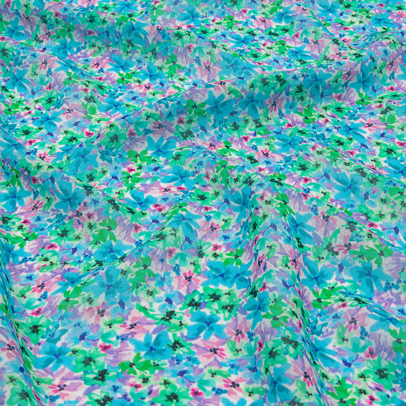Viscose Georgette - Blue and Purple Floral - Isola Bella Print - Mood Exclusive Secret Garden Collection