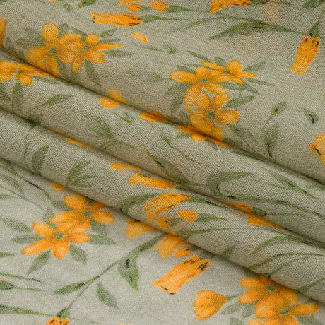 Viscose Georgette - Sage and Orange Floral - Dance with the Daffodils Print - Mood Exclusive Secret Garden Collection