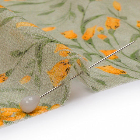 Viscose Georgette - Sage and Orange Floral - Dance with the Daffodils Print - Mood Exclusive Secret Garden Collection
