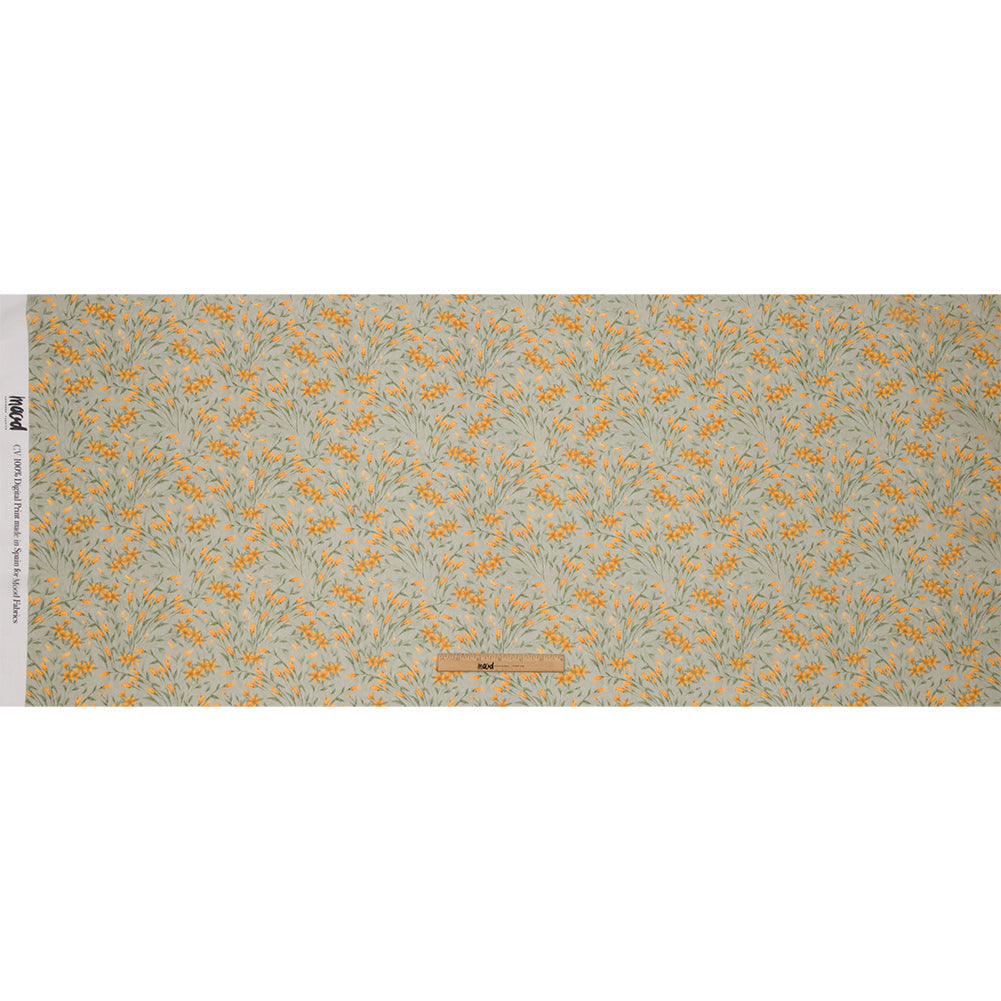 Viscose Georgette - Sage and Orange Floral - Dance with the Daffodils Print - Mood Exclusive Secret Garden Collection