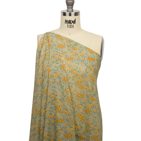 Viscose Georgette - Sage and Orange Floral - Dance with the Daffodils Print - Mood Exclusive Secret Garden Collection