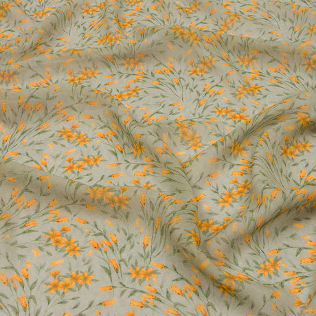 Viscose Georgette - Sage and Orange Floral - Dance with the Daffodils Print - Mood Exclusive Secret Garden Collection