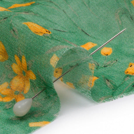 Viscose Georgette - Teal and Orange Floral - Dance with the Daffodils Print - Mood Exclusive Secret Garden Collection