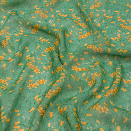 Viscose Georgette - Teal and Orange Floral - Dance with the Daffodils Print - Mood Exclusive Secret Garden Collection