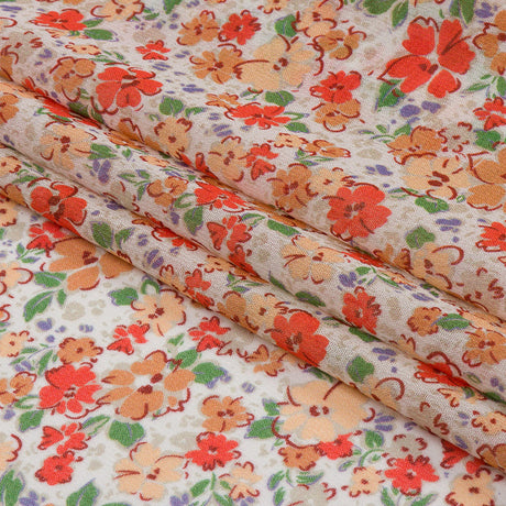 Viscose Georgette - Cream and Peach Floral - Poppy Hypnosis Print - Mood Exclusive Secret Garden Collection
