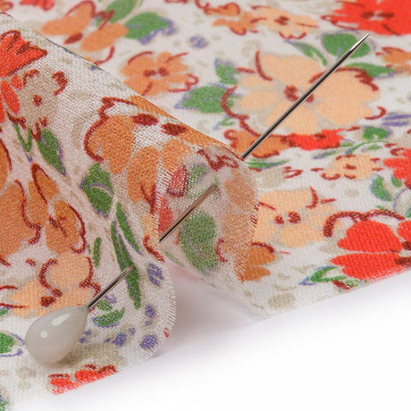 Viscose Georgette - Cream and Peach Floral - Poppy Hypnosis Print - Mood Exclusive Secret Garden Collection
