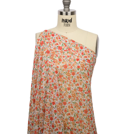 Viscose Georgette - Cream and Peach Floral - Poppy Hypnosis Print - Mood Exclusive Secret Garden Collection