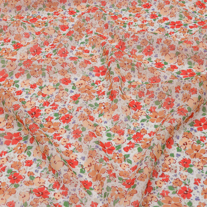 Viscose Georgette - Cream and Peach Floral - Poppy Hypnosis Print - Mood Exclusive Secret Garden Collection
