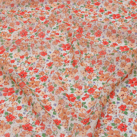 Viscose Georgette - Cream and Peach Floral - Poppy Hypnosis Print - Mood Exclusive Secret Garden Collection