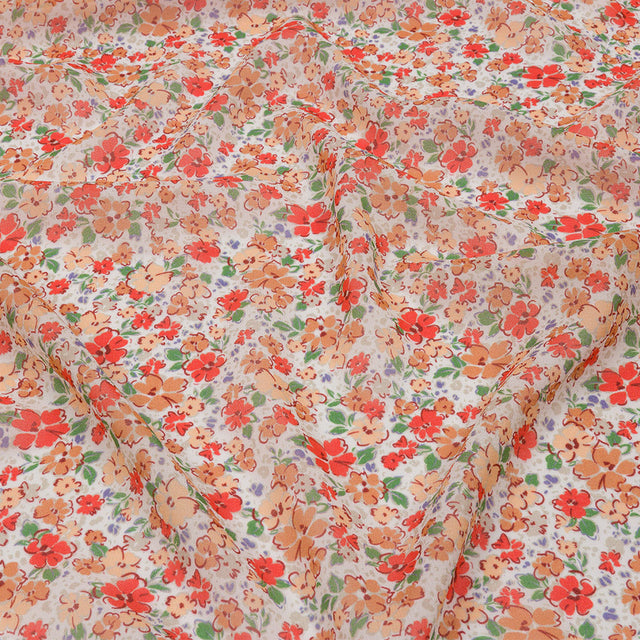 Viscose Georgette - Cream and Peach Floral - Poppy Hypnosis Print - Mood Exclusive Secret Garden Collection