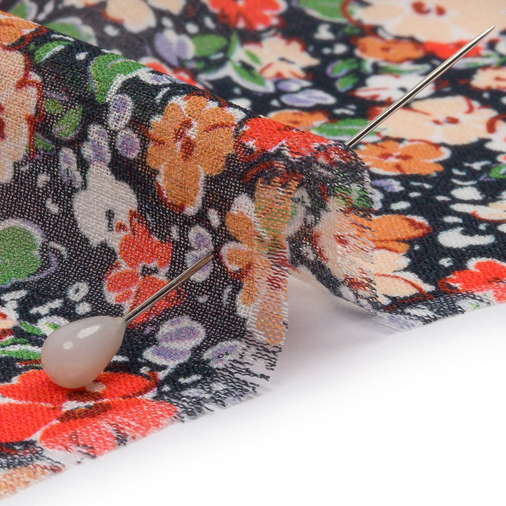 Viscose Georgette - Black and Peach Floral - Poppy Hypnosis Print - Mood Exclusive Secret Garden Collection