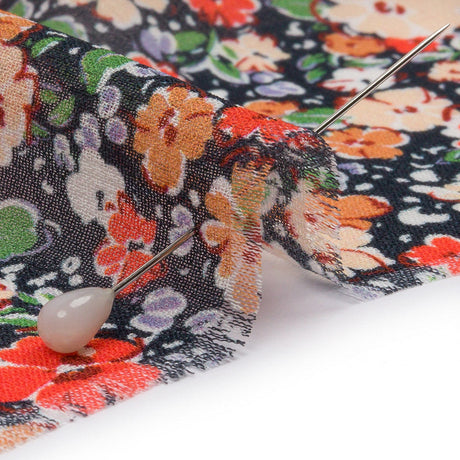 Viscose Georgette - Black and Peach Floral - Poppy Hypnosis Print - Mood Exclusive Secret Garden Collection