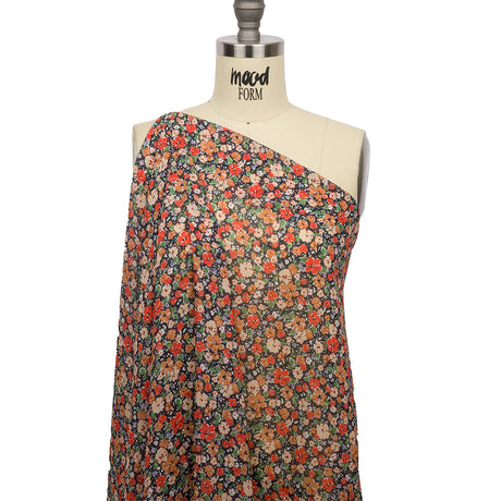 Viscose Georgette - Black and Peach Floral - Poppy Hypnosis Print - Mood Exclusive Secret Garden Collection