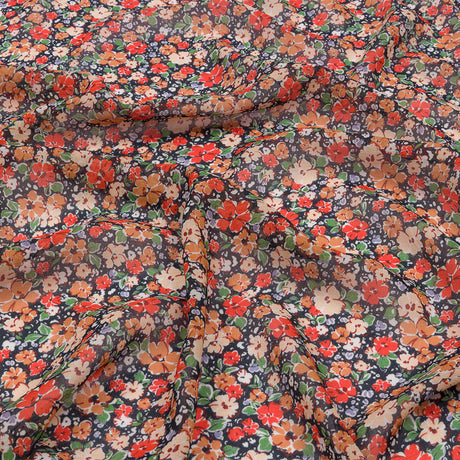 Viscose Georgette - Black and Peach Floral - Poppy Hypnosis Print - Mood Exclusive Secret Garden Collection