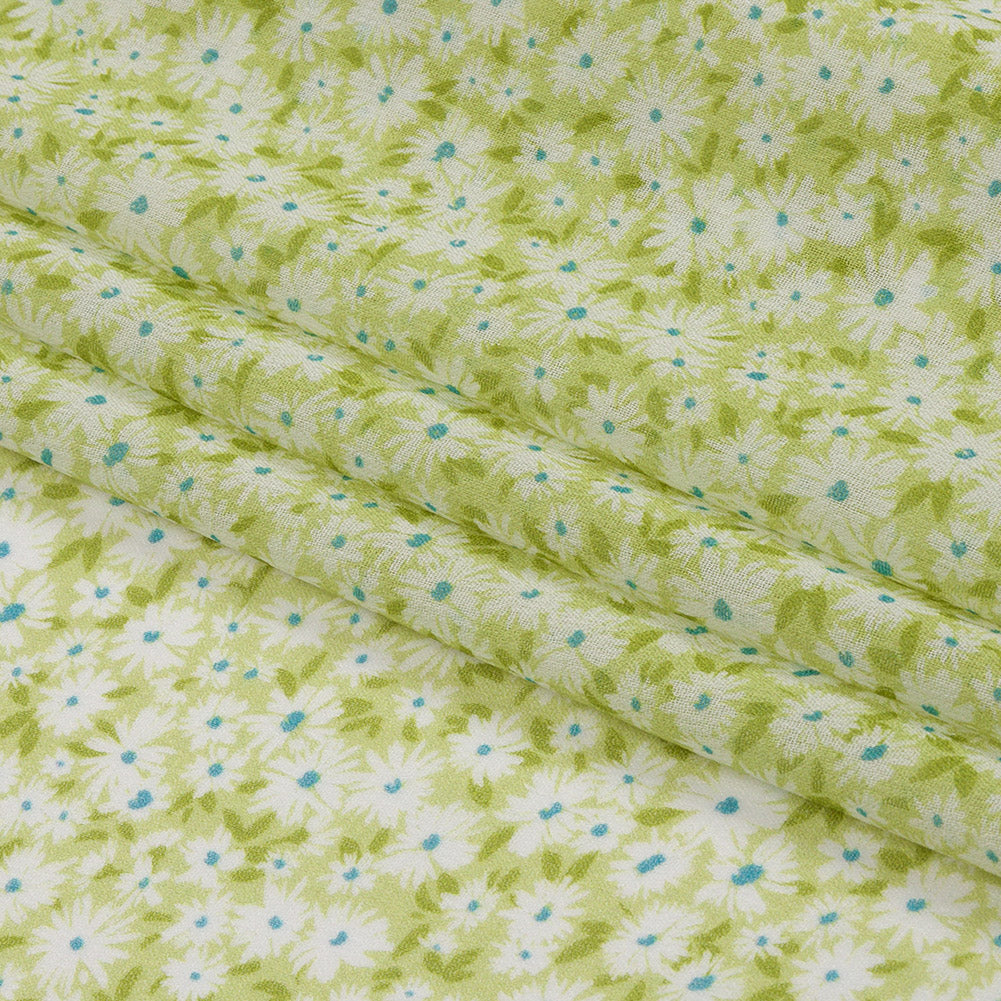 Viscose Georgette - Lime Green and White Floral - Sunday in the Park Print - Mood Exclusive Secret Garden Collection