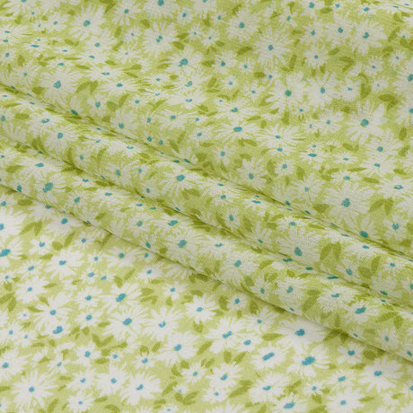 Viscose Georgette - Lime Green and White Floral - Sunday in the Park Print - Mood Exclusive Secret Garden Collection