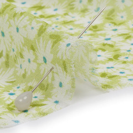 Viscose Georgette - Lime Green and White Floral - Sunday in the Park Print - Mood Exclusive Secret Garden Collection