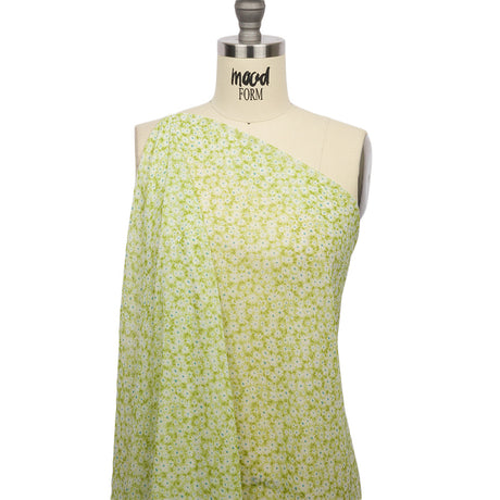 Viscose Georgette - Lime Green and White Floral - Sunday in the Park Print - Mood Exclusive Secret Garden Collection