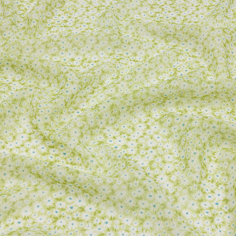 Viscose Georgette - Lime Green and White Floral - Sunday in the Park Print - Mood Exclusive Secret Garden Collection