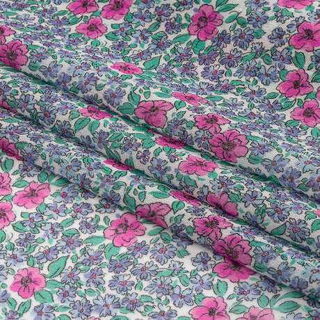 Viscose Georgette - Blue and Pink Floral - Springtime Saunter Print - Mood Exclusive Secret Garden Collection