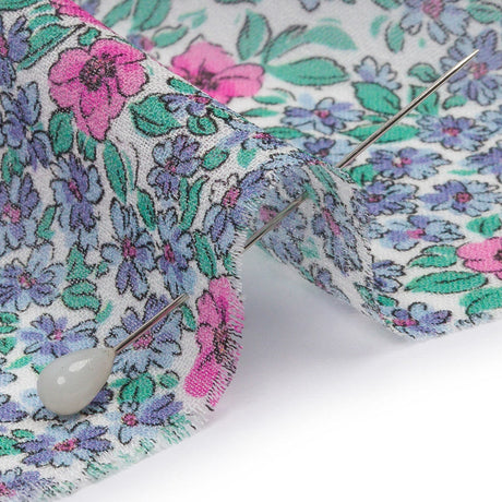 Viscose Georgette - Blue and Pink Floral - Springtime Saunter Print - Mood Exclusive Secret Garden Collection