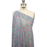 Viscose Georgette - Blue and Pink Floral - Springtime Saunter Print - Mood Exclusive Secret Garden Collection
