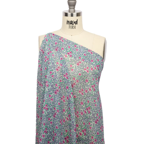 Viscose Georgette - Blue and Pink Floral - Springtime Saunter Print - Mood Exclusive Secret Garden Collection