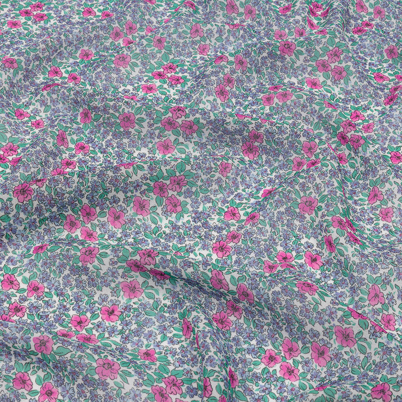 Viscose Georgette - Blue and Pink Floral - Springtime Saunter Print - Mood Exclusive Secret Garden Collection