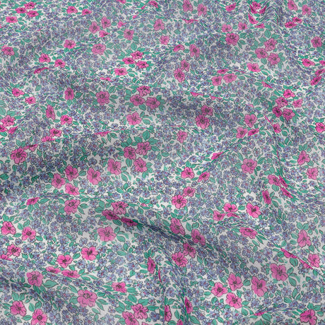 Viscose Georgette - Blue and Pink Floral - Springtime Saunter Print - Mood Exclusive Secret Garden Collection