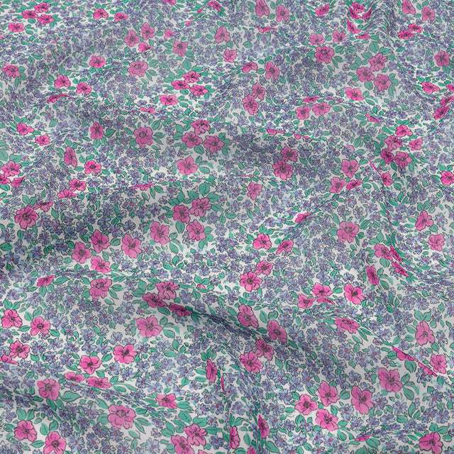 Viscose Georgette - Blue and Pink Floral - Springtime Saunter Print - Mood Exclusive Secret Garden Collection