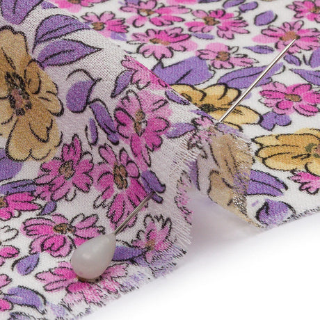Viscose Georgette - Bigger Pink and Yellow Floral - Springtime Saunter Print - Mood Exclusive Secret Garden Collection