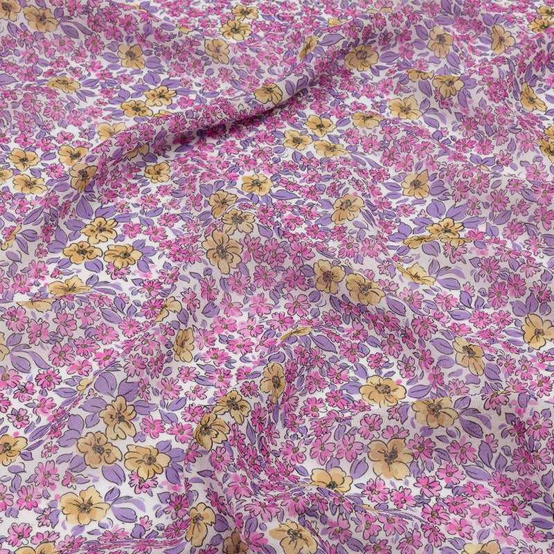 Viscose Georgette - Bigger Pink and Yellow Floral - Springtime Saunter Print - Mood Exclusive Secret Garden Collection