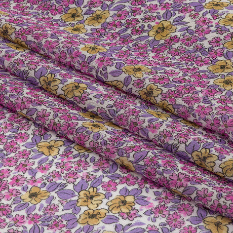 Viscose Georgette - Pink and Yellow Floral - Springtime Saunter Print - Mood Exclusive Secret Garden Collection