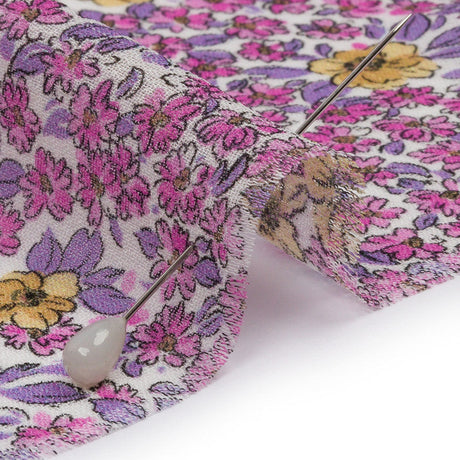 Viscose Georgette - Pink and Yellow Floral - Springtime Saunter Print - Mood Exclusive Secret Garden Collection