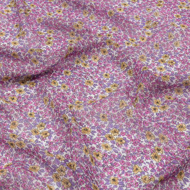 Viscose Georgette - Pink and Yellow Floral - Springtime Saunter Print - Mood Exclusive Secret Garden Collection