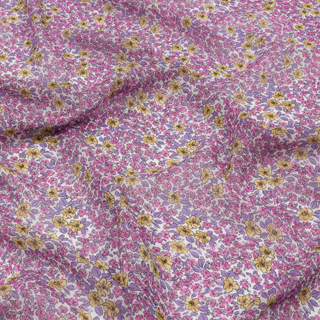 Viscose Georgette - Pink and Yellow Floral - Springtime Saunter Print - Mood Exclusive Secret Garden Collection