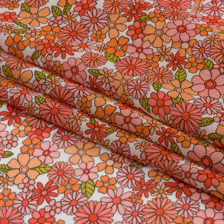 Viscose Georgette - Orange Floral - Strawberry Fields Print - Mood Exclusive Secret Garden Collection