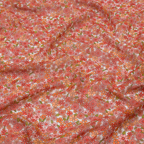 Viscose Georgette - Orange Floral - Strawberry Fields Print - Mood Exclusive Secret Garden Collection