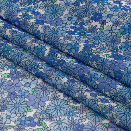 Viscose Georgette - Blue Floral - Strawberry Fields Print - Mood Exclusive Secret Garden Collection