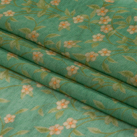 Viscose Georgette - Green and Cream Floral - Flora's Crown Print - Mood Exclusive Secret Garden Collection