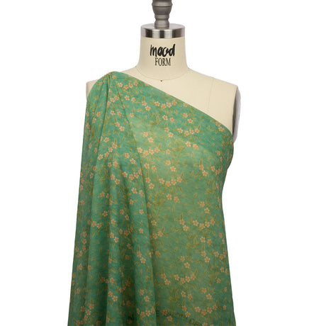 Viscose Georgette - Green and Cream Floral - Flora's Crown Print - Mood Exclusive Secret Garden Collection