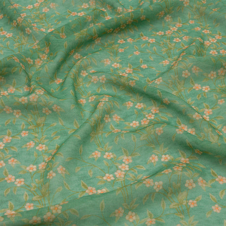 Viscose Georgette - Green and Cream Floral - Flora's Crown Print - Mood Exclusive Secret Garden Collection