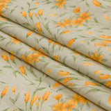 Cotton Poplin - Sage and Orange Floral - Dance with the Daffodils Print - Mood Exclusive Secret Garden Collection
