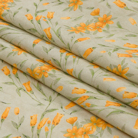 Cotton Poplin - Sage and Orange Floral - Dance with the Daffodils Print - Mood Exclusive Secret Garden Collection