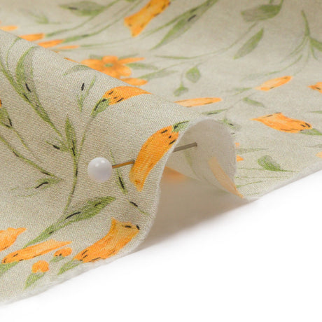 Cotton Poplin - Sage and Orange Floral - Dance with the Daffodils Print - Mood Exclusive Secret Garden Collection