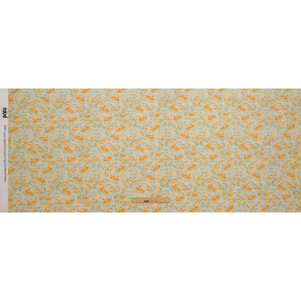 Cotton Poplin - Sage and Orange Floral - Dance with the Daffodils Print - Mood Exclusive Secret Garden Collection
