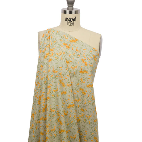 Cotton Poplin - Sage and Orange Floral - Dance with the Daffodils Print - Mood Exclusive Secret Garden Collection