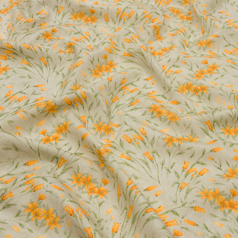 Cotton Poplin - Sage and Orange Floral - Dance with the Daffodils Print - Mood Exclusive Secret Garden Collection