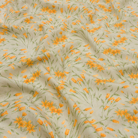 Cotton Poplin - Sage and Orange Floral - Dance with the Daffodils Print - Mood Exclusive Secret Garden Collection