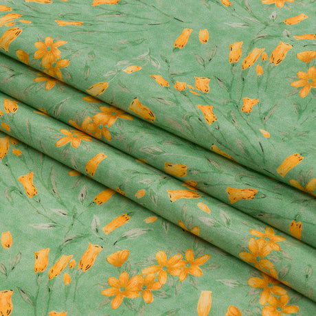 Cotton Poplin - Teal and Orange Floral - Dance with the Daffodils Print - Mood Exclusive Secret Garden Collection